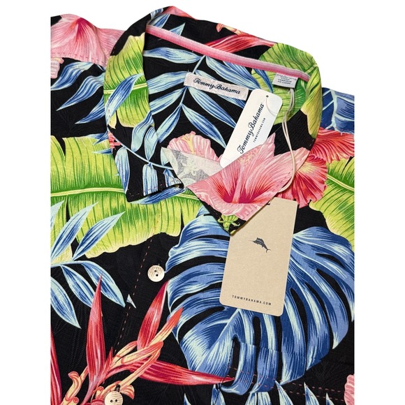 Tommy Bahama Hibiscus Grove BT Silk Camp Shirt Mens 3XLB Black Floral Hawaiian